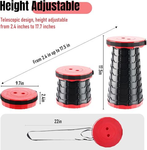 Upgraded Foldable Stool Thickened Set of 2, Portable Collapsible Stool Retractable Stool, Foldable Portable Collapsible Chair for Fishing, Hiking Tours, BBQ, Parties, Outdoor Activities (Red) in Kuwait