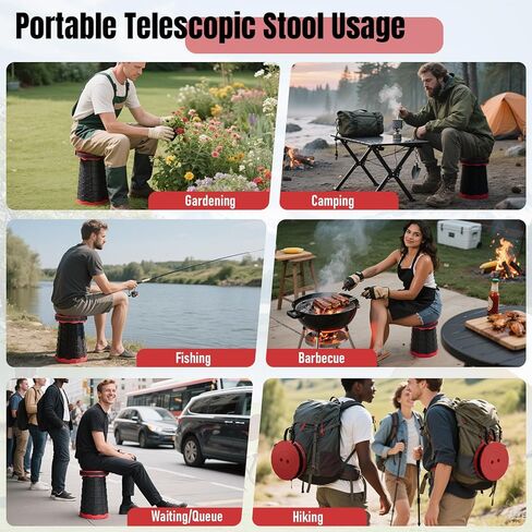 Upgraded Foldable Stool Thickened Set of 2, Portable Collapsible Stool Retractable Stool, Foldable Portable Collapsible Chair for Fishing, Hiking Tours, BBQ, Parties, Outdoor Activities (Red) in Kuwait