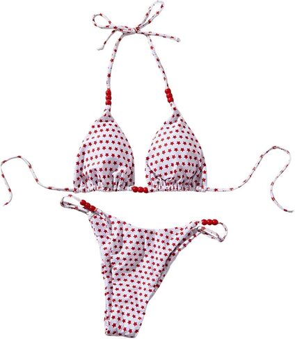SHENHE Women's Bikini Set Triangle Halter Beaded Swimsuits Star Print High Cut Bathing Suits in Saudi Arabia
