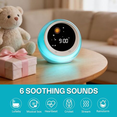 ساعة منبه للأطفال من iHoo، ساعة منبه للتدريب على النوم للأطفال مع شروق الشمس والقمر، آلة صوت للنوم، ضوء ليلي وموافق لإيقاظ ساعة منبه للأطفال الصغار والأطفال in Kuwait