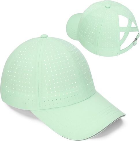 Women's Criss-Cross Ponytail Baseball Cap, Laser Perforated Mesh, Reflective Brim Quick Dry UV Protection Outdoor Hat in Saudi Arabia
