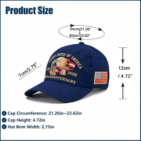 250th Anniversary USA Hat, Adjustable Embroidered Patriotic Retro Washed Baseball Caps in Saudi Arabia