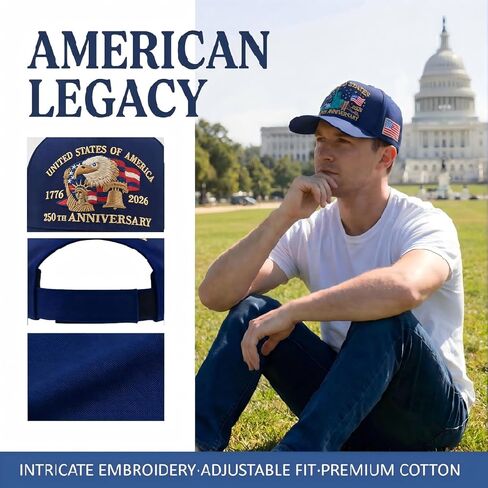 250th Anniversary USA Hat, Adjustable Embroidered Patriotic Retro Washed Baseball Caps in Saudi Arabia