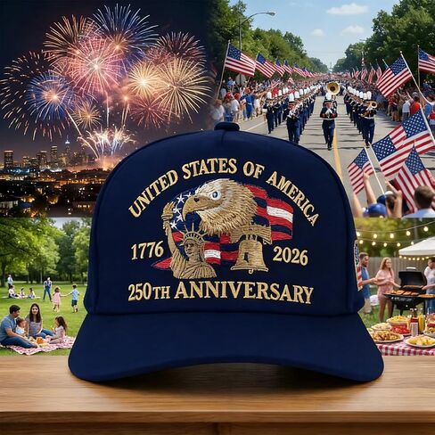 250th Anniversary USA Hat, Adjustable Embroidered Patriotic Retro Washed Baseball Caps in Saudi Arabia