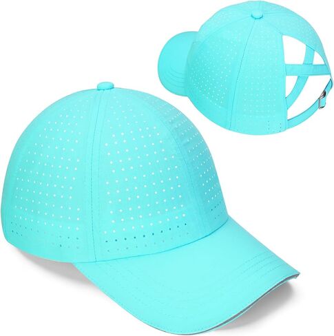 قبعة بيسبول نسائية متقاطعة على شكل ذيل حصان، شبكة مثقوبة بالليزر، حافة عاكسة للضوء سريعة الجفاف للحماية من الأشعة فوق البنفسجية في الهواء الطلق in Kuwait