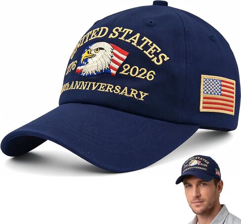 250th Anniversary USA Hat, Adjustable Embroidered Patriotic Retro Washed Baseball Caps in Saudi Arabia