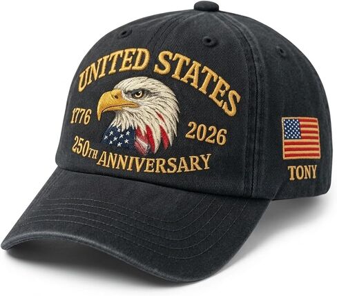 NAZENTI 250 Anniversary USA Cap, Personalized Patriotic Embroidered Baseball Cap with Name, Gifts for Men & Women in Saudi Arabia
