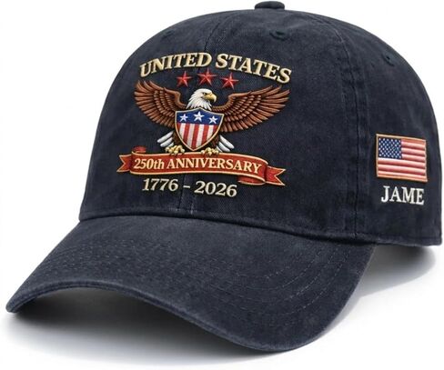 NAZENTI 250 Anniversary USA Cap, Personalized Patriotic Embroidered Baseball Cap with Name, Gifts for Men & Women in Saudi Arabia