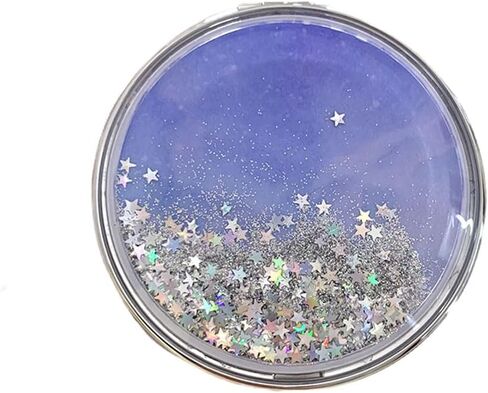 HSYHERE Super Beautiful Dreamy Star Sky Quicksand Moving Sand Small Mini Mirror Double-Sided Portable Compact Round Glitter Foldable Hand Makeup Portable Travel Pocket Mirror -Pink Purple in Saudi Arabia