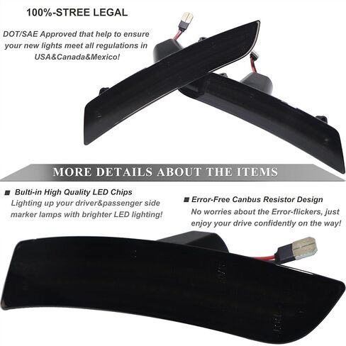 LED Side Marker Lights for 2016-2024 Chevy Camaro SS LS LT ZL1 LT1 Smoked Lens Front Rear LED Sidemarker Driving Singal Lamps 23169181 20896549 in Kuwait