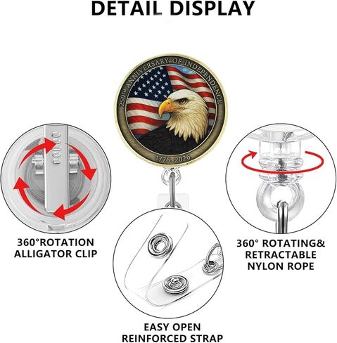 250th Anniversary America Nurse Badge Reel Retractable Badge Holder with Alligator Clip Eagle Patriotic ID Name Tag Professional Badge Clip Accessory for Nurses Medical Staff Healthcare Workers in Saudi Arabia