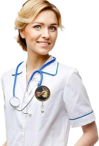 250th Anniversary America Nurse Badge Reel Retractable Badge Holder with Alligator Clip Eagle Patriotic ID Name Tag Professional Badge Clip Accessory for Nurses Medical Staff Healthcare Workers in Saudi Arabia