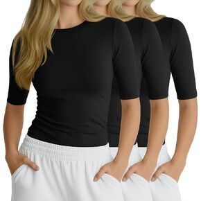 3 Pack Women's Workout Shirts Half Sleeve Compression Tops Slim Fit Crew Neck Tee Athletic Gym Yoga Basic T-Shirts in Kuwait