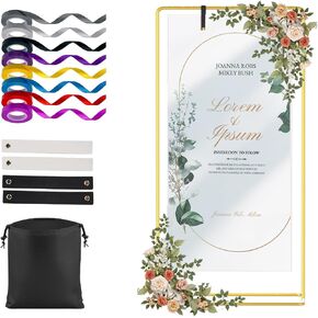 FOCHIER F Gold Wedding Sign Stand with Colorful Ribbons,Adjustable Metal Easel Stand to Welcome Guests,Heavy Duty Easel for Wedding Sign and Poster Display Stand,Art,Posters,Pictures,Paintings,Floor Décor in Kuwait