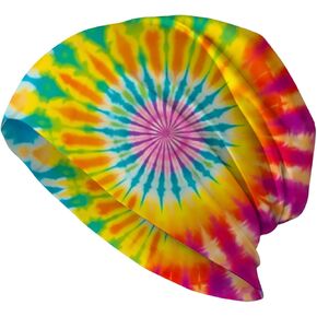Rainbow Tie dye Holiday Beanie for Women Slouchy Mens Winter Hat Skull Cap Knitted Hat Cancer Headwear Accessories for Women in Kuwait