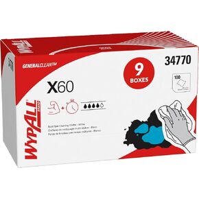 WypAll General Clean X60 Multi-Task Cleaning Cloths (34770), Quarterfold Washcloths, White, 100 Sheets / Pack, 9 Packs / Case, 900 Washcloths / Case in Kuwait
