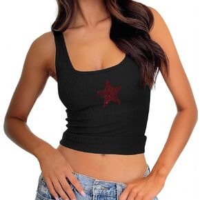 Star Tank Top Rhinestone Y2k Sleeveless Ribbed Sparkly Crop for Women Graphic Tank Tops Summer Going Out Tops in Kuwait