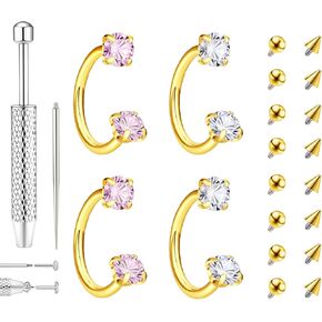 حدوة الحصان الأنف الدائري 16G الذهب الحاجز خواتم الفولاذ المقاوم للصدأ الوردي تشيكوسلوفاكيا الحاجز مجوهرات مزدوجة جوهرة حدوة الحصان مع استبدال الكرات المنتزع أداة الأنف الشفاه خواتم هوب Labret مجوهرات الغضروف أقراط Daith ثقب المجوهرات in Kuwait
