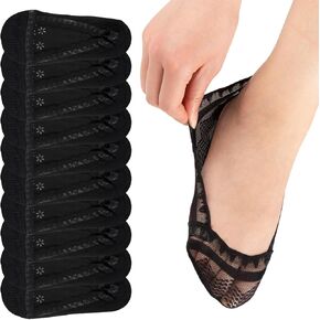 COOPLUS 10 Pairs No Show Socks Womens Lace Non Slip Low Cut Thin Fashion Liner Invisible Boat Socks for Flats Loafers in Kuwait