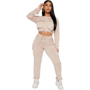 Women's Sweatsuit 2 Piece Lounge Matching Outfits Long Sleeve Crop Top with High Waist Sweatpants in Saudi Arabia
