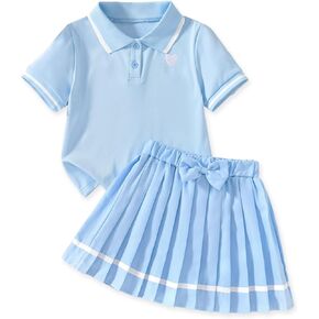 HIHA Girls Polo Shirts Pleated Skirt with Built-in Shorts 2 Piece Skort Set Size 6-12 in Saudi Arabia