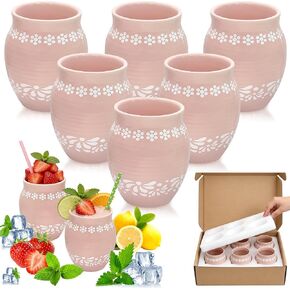 Mexican Style Ceramic Small Vases, 6-Pack Pink Flower Pots with Hand-Painted Daisy & Leaf Patterns, 16oz Decorative Vases for Home Decor, Party Centerpieces, Succulents & Crafts in Kuwait