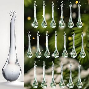 kanpura 20pcs Glass Raindrop Ornaments Glass Teardrop Hanging Ornaments Clear Chandelier Drop Pendant Decorations for Christmas Tree Winter Party Supplies (3 Inch) in Kuwait
