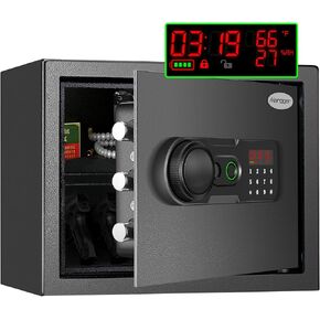 Biometric Fingerprint Safe with Quick Access & Smart LCD Monitor (Temp/Humidity/Battery). Electronic Keypad, Space-Saving Steel Security Box with Alarm, Removable Shelf & Gun Rack for Home/Office. in Kuwait