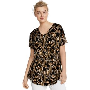 ellos Plus Size Stretch Knit V-Neck Short Sleeve Inverted Pleat Tunic in Kuwait