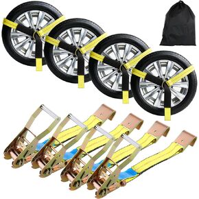 TLGREEN 4 Pack Car Tie Down Straps for Trailers - 2" x 10' -10,000LBS Break Strength Heavy Duty Ratchet Straps with Flat Hooks, for Hauling Truck, SUV, UTV, Motorcycle (Includes Storage Bag) Yellow in Kuwait