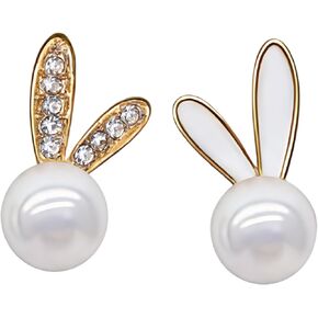 Cute Bunny Rabbit Easter Earrings for Women, Trendy Statement Bunny Pearl Stud Earrings, Easter Outfits & Shirt Accessories for Women in Saudi Arabia