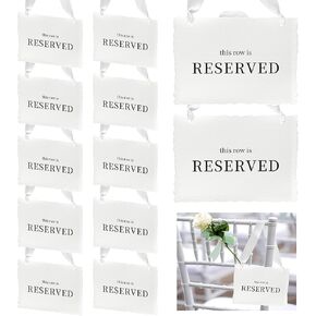 12 Pcs Reserved Seating Signs, This Row Is Reserved Hanging Signs with Silk Ribbon for Wedding Chairs Handmade Paper Chairs Sign for Wedding Ceremony Church Events Benches(White) in Kuwait