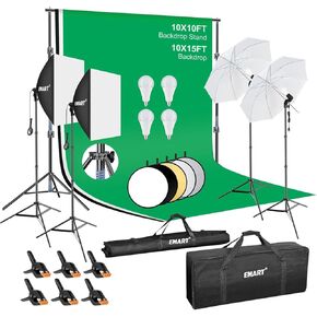 EMART 8.5 x 10 ft Backdrop Support System, Photography Video Studio Lighting Kit Umbrella Softbox Set Continuous Lighting for Photo Studio Product, Portrait and Video Shooting Photography in Kuwait