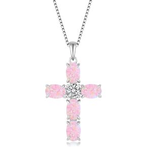 Opal Cross Necklace for Women 925 Sterling Silver Birthstone Cross Pendant Beautifully crafted cross for multiple occasions in Kuwait