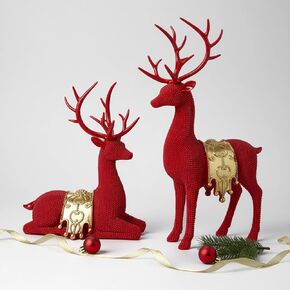 Set of 2 Modern Deer Statues for Home Decor, Handcrafted Resin Elk Sculptures with Intricate Beaded Texture, Elegant Animal Figurines for Living Room, Bookshelf, Office & Housewarming Gift in Saudi Arabia