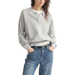 بلوفر نسائي محبوك، قمصان بولو بأكمام طويلة، لون سادة، رقبة على شكل حرف V in Kuwait