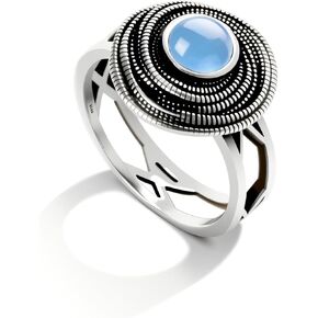 Mulit Circle Cross Lines Thick Top Jade Gem Ring,Silver Plated Cocktail Party Ring,Statement Ring Jewelry Gift for Women in Kuwait