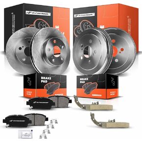 A-Premium Front and Rear Vented Disc Brake Rotors + Drums + Shoes + Ceramic Pads Kit Compatible with Select Toyota Models - Prius 2004 2005 2006 2007 2008, 12-PC Set in Kuwait