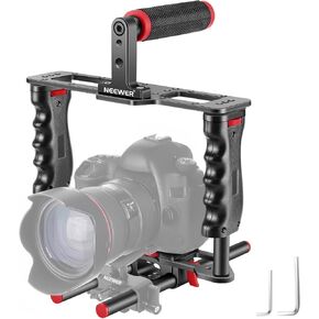 NEEWER Video Camera Cage Rig with Arca Type Base, Dual Grips, 3/8" ARRI Locating & 1/4" Threads, Cold Shoes, Universal Camera Stabilizer Compatible with SmallRig NEEWER Baseplate 15mm Rods, CA016 in Saudi Arabia