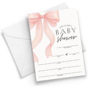Printed Party Baby Predictions & Advice Cards – Pink Bow Design, Fun Baby Shower Game for Guests, Gender Reveal Activity for Girl, 30 Pack in Kuwait
