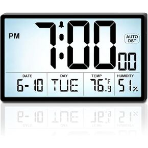 Adjustable Backlight 9'' Narrow Bezel Digital Wall Clock - Dual Power Supply(Batteries / Plug in), Temp/Humidity, Auto DST, Large 2⅝'' Digits, 5-Level Volume Alarm - Wall Mount/Desktop for Home Office in Kuwait
