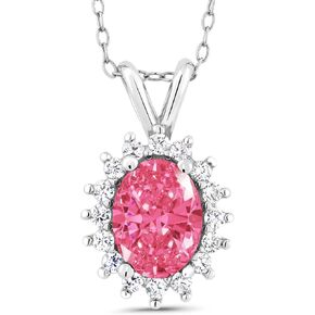 قلادة بقلادة على شكل هالة بيضاوية من حجر الأحجار الكريمة للنساء | 925 فضة استرلينية | قلادة من الأحجار الكريمة جوهرة الميلاد | بيضاوي 8 × 6 مم | مع سلسلة 18 بوصة | هدايا مجوهرات راقية لأمها وزوجتها in Kuwait