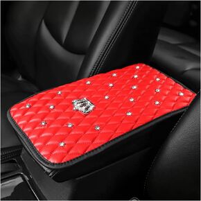 Bling Car Center Console Cover, Shiny Crystal Rhinestone Crown Vehicle Arm Rest Protector Cushion, Diamond Auto Interior Middle Console Armrest Box Mat Pad, Universal for Vehicles (Red) in Kuwait