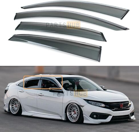 يناسب 2016-2021 هوندا سيفيك 4 أبواب سيدان JDM تقليم الكروم دخان ملون نافذة أقنعة حراس المطر منحرف in Kuwait