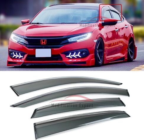 يناسب 2016-2021 هوندا سيفيك 4 أبواب سيدان JDM تقليم الكروم دخان ملون نافذة أقنعة حراس المطر منحرف in Kuwait