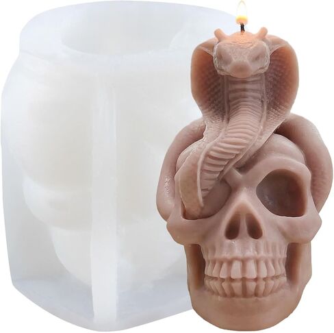 Snake Winding Cylinder Candle Mold Skull Candle Mold Snake Skull Silicone Molds for Halloween Candle Making Candle Home Decorate Mold Aromatherapy Gypsum Candles Resin Clay Craft in Kuwait