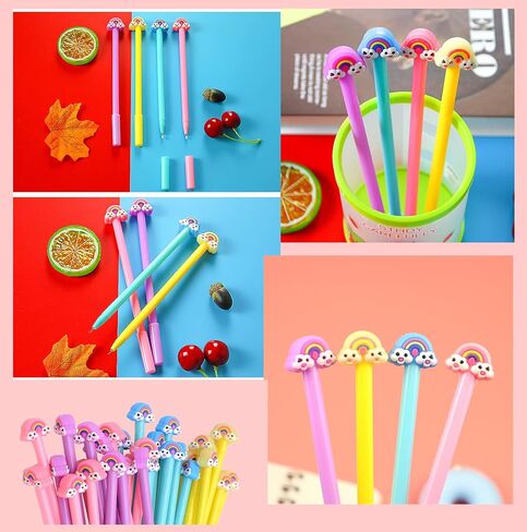 YYaaloa 32pcs Cute Novelty Gel Ink Pens Rainbow style Writing Pens 0.5 mm Black Ink Fun Kawaii Pens Bulk for Office Supplies (32pcs rainbow style, Black) in Saudi Arabia