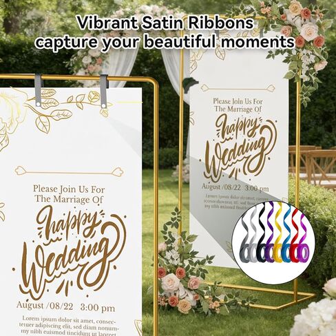FOCHIER F Gold Wedding Sign Stand with Colorful Ribbons,Adjustable Metal Easel Stand to Welcome Guests,Heavy Duty Easel for Wedding Sign and Poster Display Stand,Art,Posters,Pictures,Paintings,Floor Décor in Kuwait