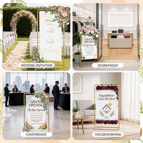 FOCHIER F Gold Wedding Sign Stand with Colorful Ribbons,Adjustable Metal Easel Stand to Welcome Guests,Heavy Duty Easel for Wedding Sign and Poster Display Stand,Art,Posters,Pictures,Paintings,Floor Décor in Kuwait