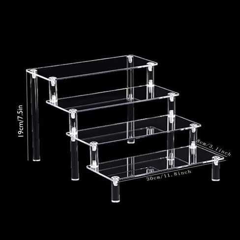 4-Tier Clear Acrylic Display Risers, Multifunctional Perfume Organizer & Cupcake Stand, Large Shelf for Figures, Desserts & Decor Storage-11.8 inch long in Saudi Arabia